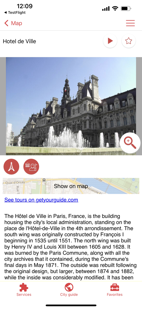 myguide.city - city guide - Informations historiques et photo de l'Hôtel de Ville de Paris dans l'application myguide city