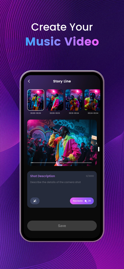Sondo app storyline interface for generating AI music videos