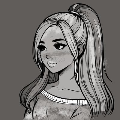 realistic girl with a high ponytail