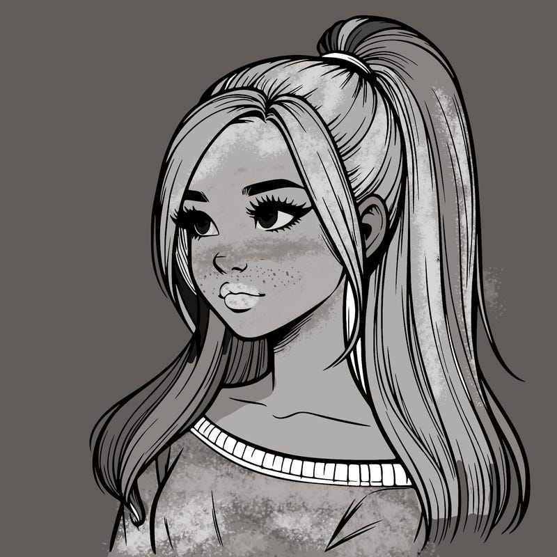 realistic girl with a high ponytail