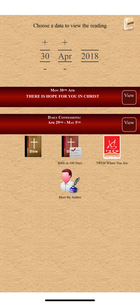 Wisdom For The Day - Tela inicial do aplicativo Sabedoria do Dia mostrando o título do devocional diário, plano de leitura da Bíblia e ferramentas de estudo