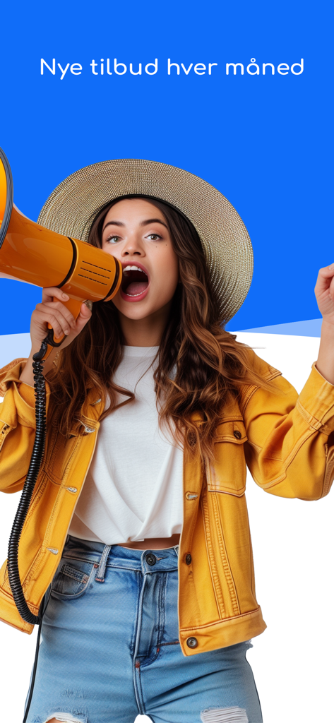 Studentkalender app - Young woman with a megaphone announcing new monthly student offers