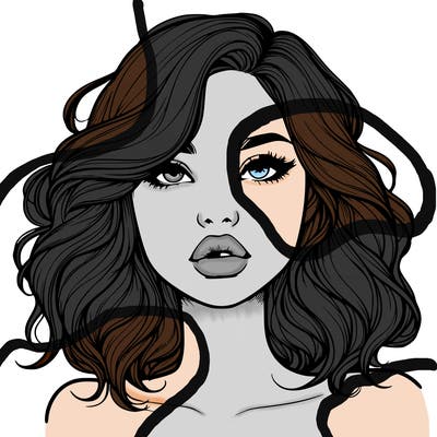 realistic girl with wavy hair and lips