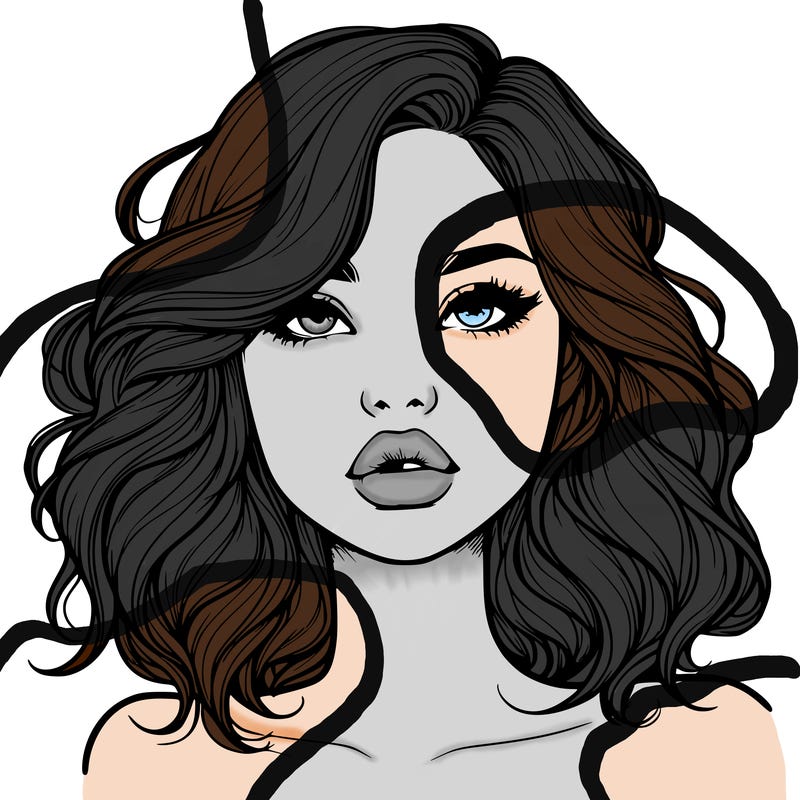 realistic girl with wavy hair and lips