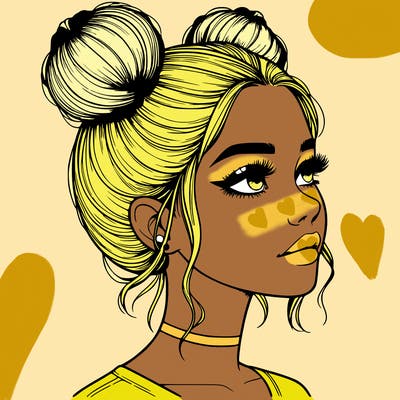 realistic girl with buns on the top of her head