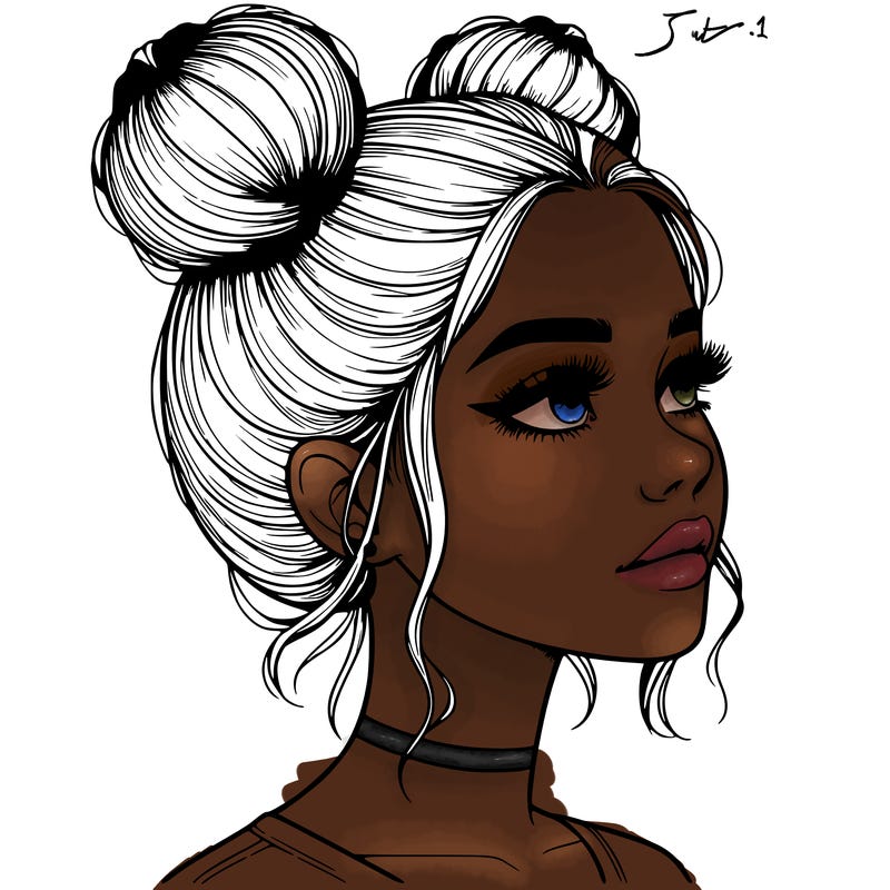 realistic girl with buns on the top of her head