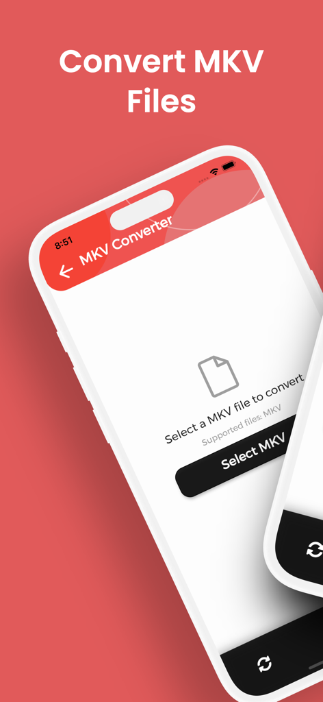 Pantalla de la app Convertidor MKV que muestra la interfaz de selección de archivos en un smartphone