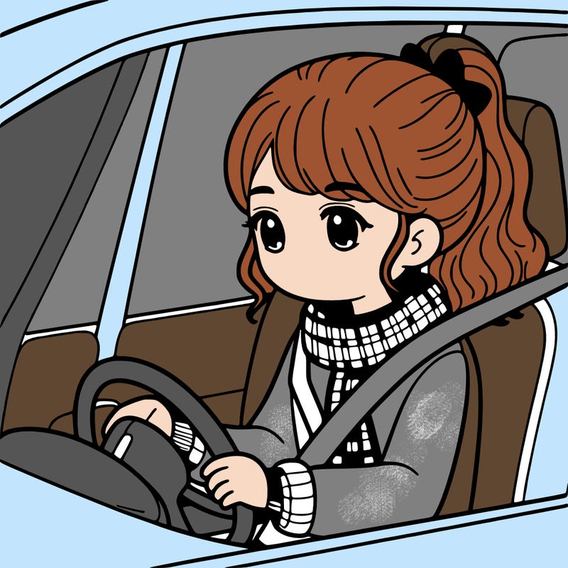 a girl in a car