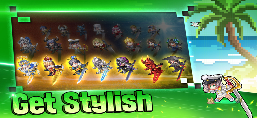 F Class Adventurer: AFK RPG - Fクラス冒険者AFK RPGの様々なピクセルアートキャラクターのスキンとスタイリッシュな衣装のショーケース