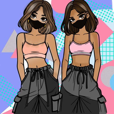 two girls with crop top with baggy pants