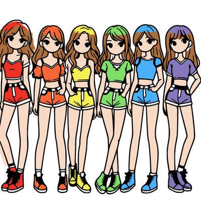 a group of girls wearing crop tops and shorts