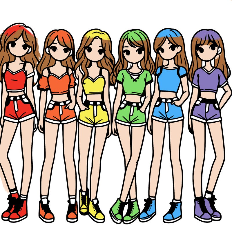 a group of girls wearing crop tops and shorts