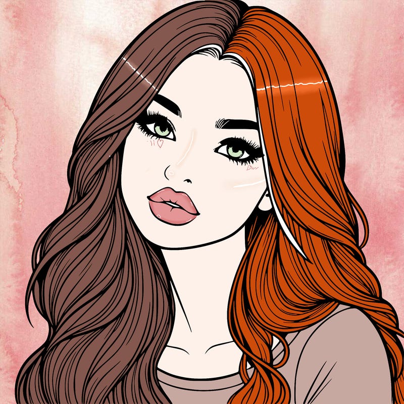 realistic girl with hair on her hair and lips