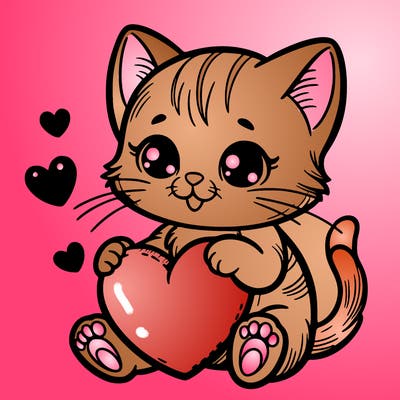 kitten holding a valentines heart