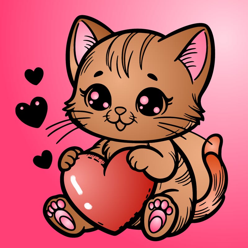 kitten holding a valentines heart