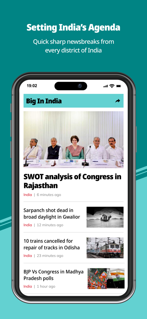 Republic World Digital - Interfaz móvil de la aplicación Republic World Digital que muestra titulares de noticias de última hora de la India
