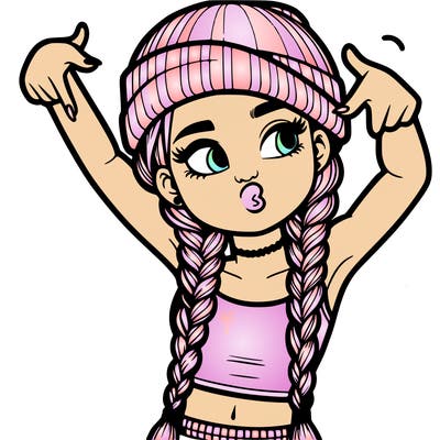 realistic teenage girl with braids and a beanie and crop top doing 🫶🏼