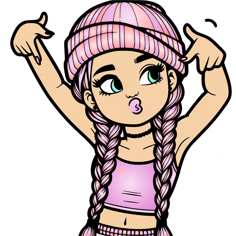 realistic teenage girl with braids and a beanie and crop top doing 🫶🏼
