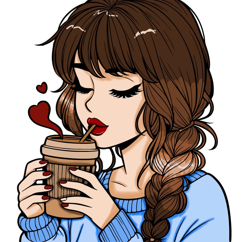 realistic girl drinking coffee