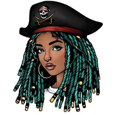 realistic girl with dreads and a pirate hat