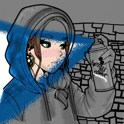 a realistic girl, spray painting