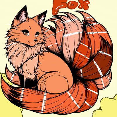 realistic detailed 9 tailed anime fox