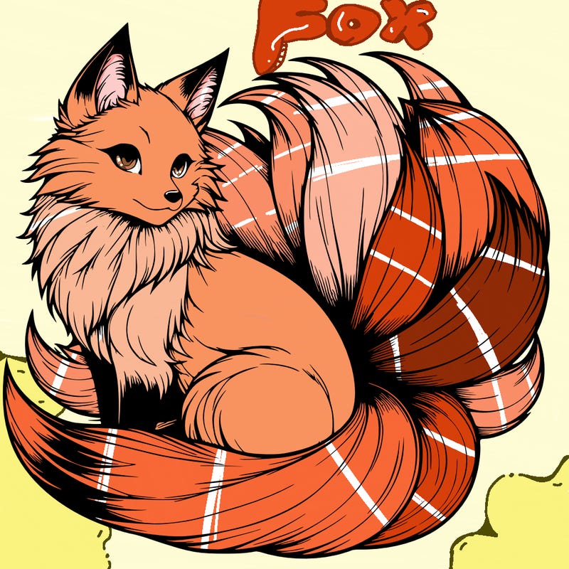 realistic detailed 9 tailed anime fox