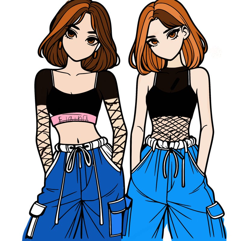 two girls with crop top with baggy pants