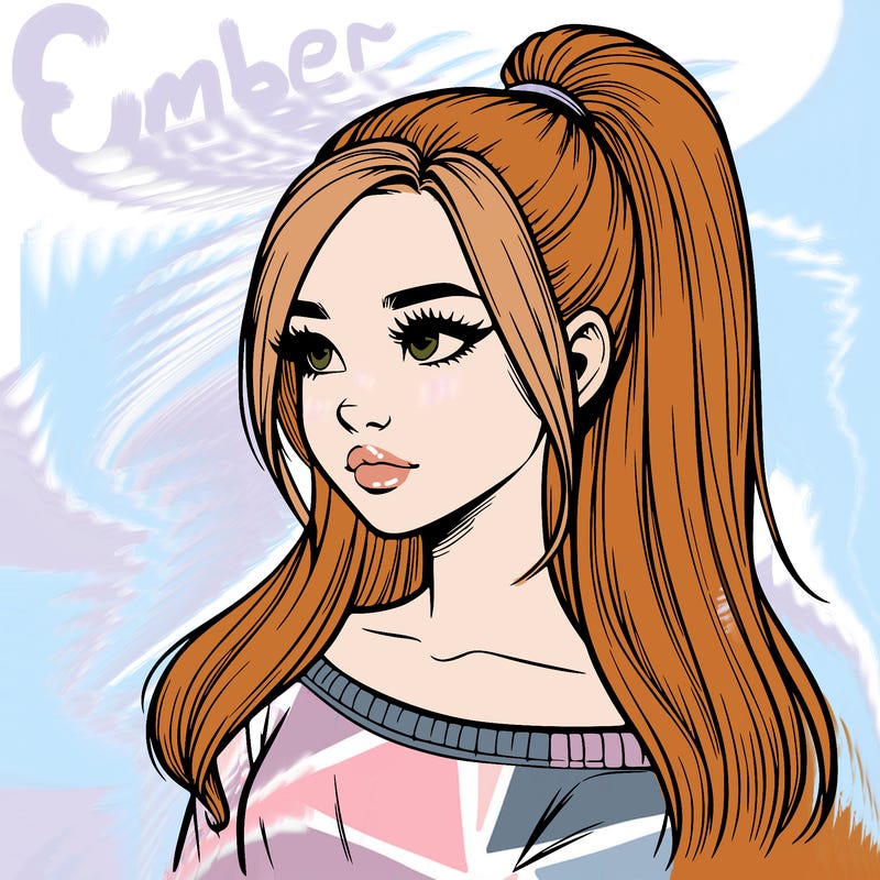 realistic girl with a high ponytail