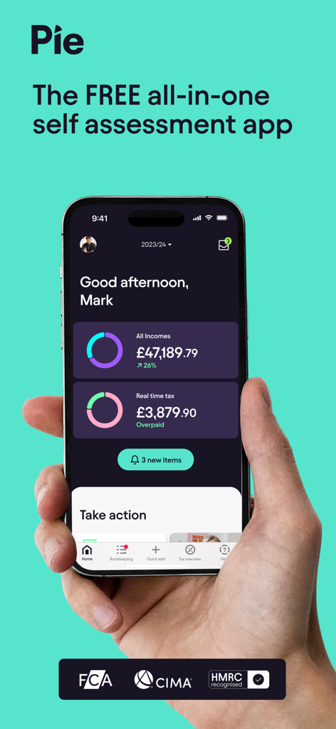 @Pie Tax - Pie Tax mobile app dashboard displaying income and real time tax projections for UK self assessment