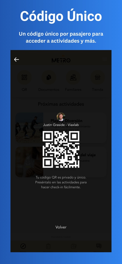 Viaxlab - Unique traveler QR code for easy activity check-in within the Viaxlab mobile app.