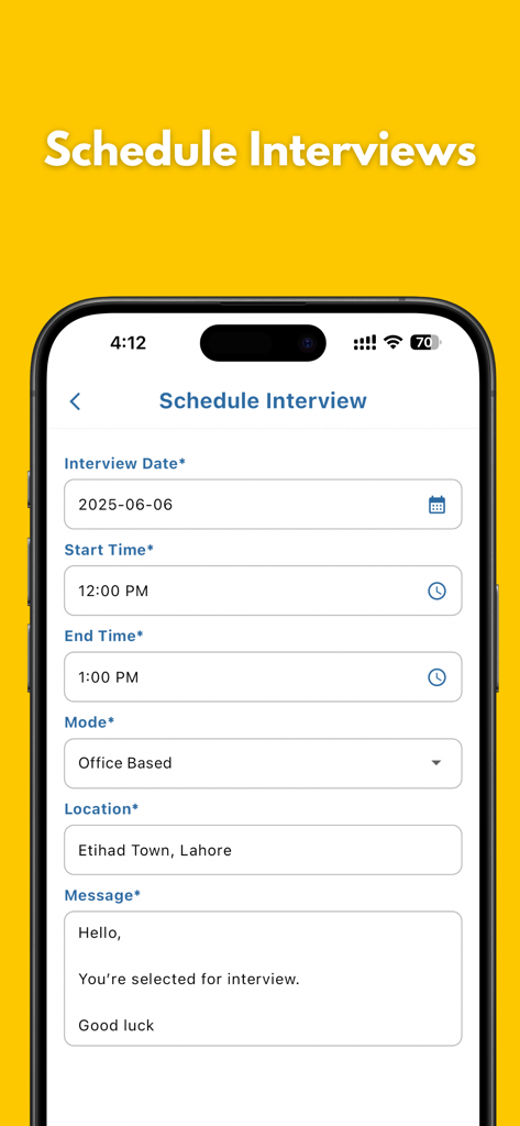 Search O Pal - Search O Pal app interface for scheduling a job interview