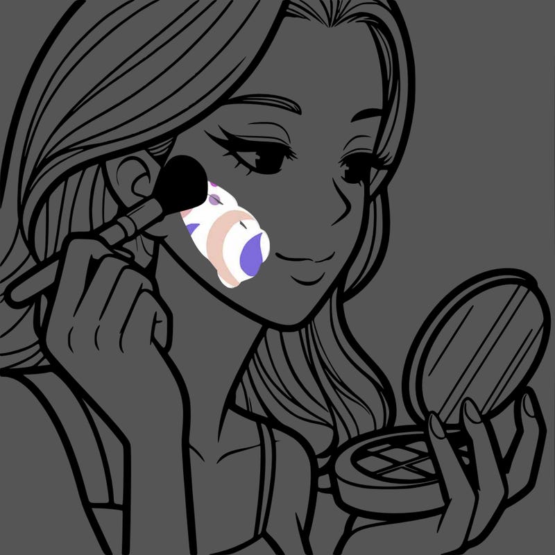 little girl putting on makeup