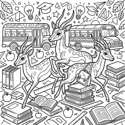 Get ready for a vibrant return to learning with our delightful Antelopes Back to School coloring page. This exciting scene combines graceful antelopes with classic school supplies, perfect for sparking creativity.