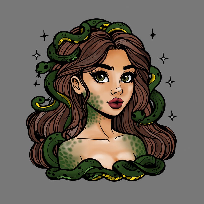 realistic girl with snakes as hair