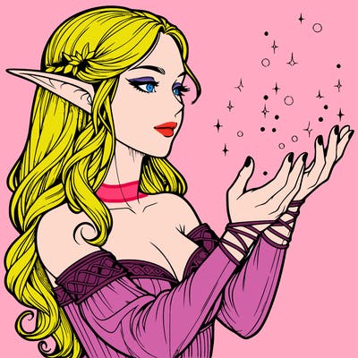 realistic elf girl doing magic