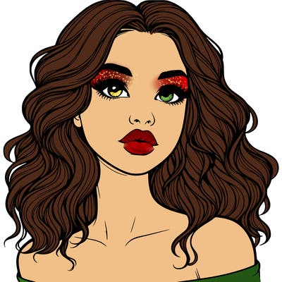 realistic girl with wavy hair and lips