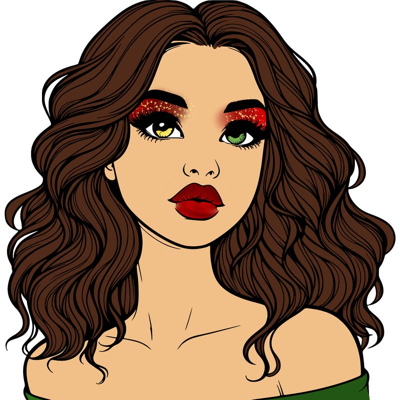 realistic girl with wavy hair and lips