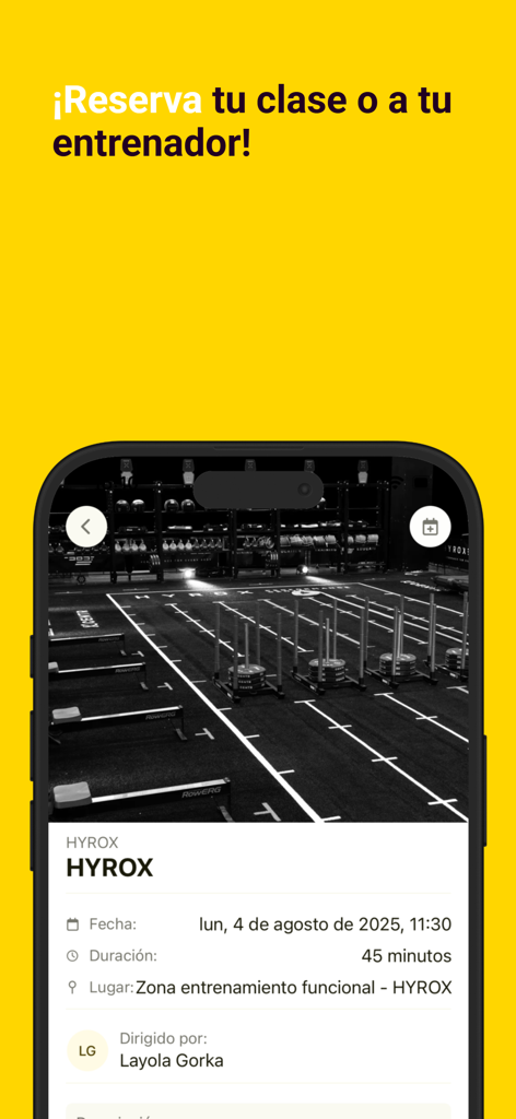 Gold's Gym España - Pantalla de la app Gold's Gym España para reservar una clase de fitness HYROX.