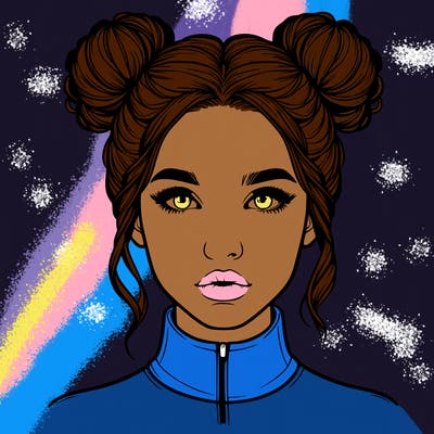 realistic woman that has space buns