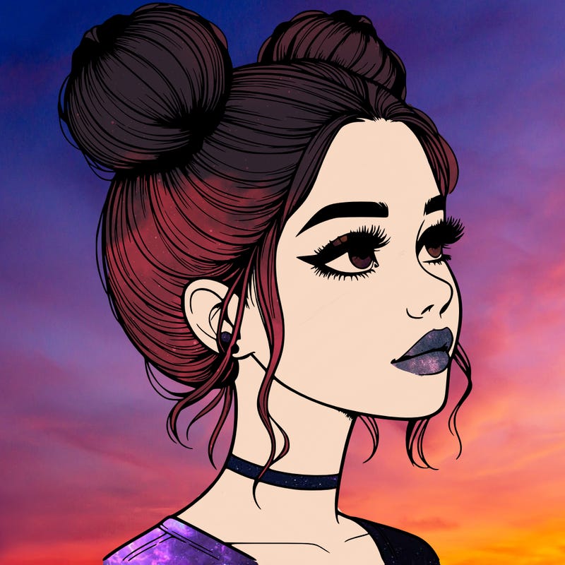 realistic girl with buns on the top of her head
