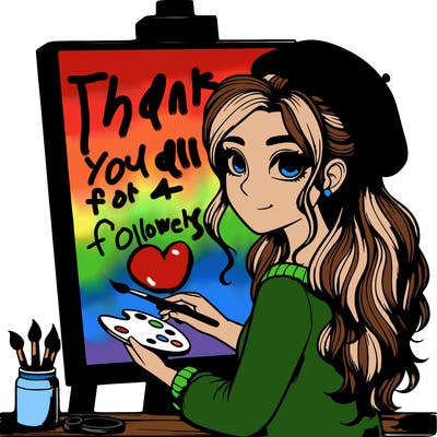 realistic girl artist painting a blank canvas