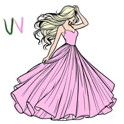 realistic woman with dress flowing in the wind