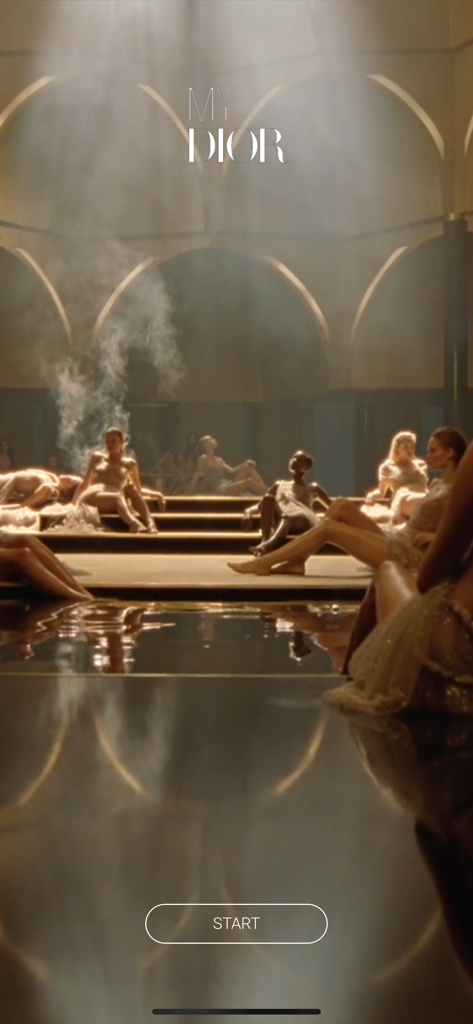 Écran d'accueil de la plateforme de formation des employés MY DIOR présentant des images de marque de luxe et un bouton de démarrage