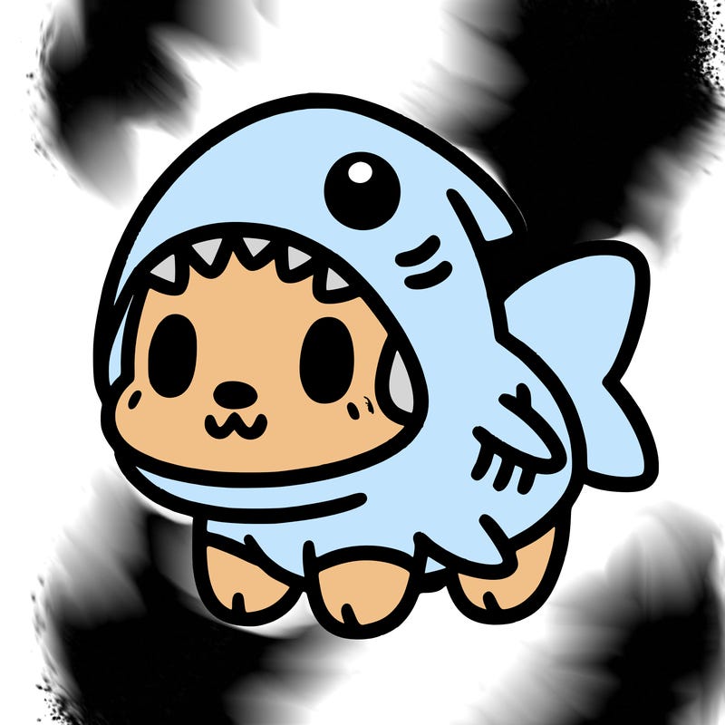 cute dog wearing a shark costume