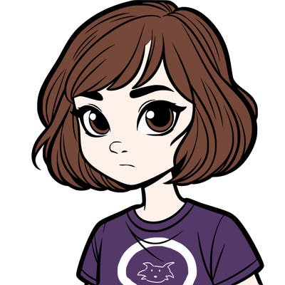 girl looking straight with short hair and wearing a t-shirt.