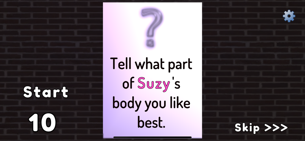 Sex Game: Unlimited Pleasure! - Capture d'écran d'une carte de défi numérique dans l'application Jeu Sexuel pour couples demandant une question sur le corps du partenaire