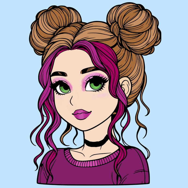 realistic girl with two buns in her hair