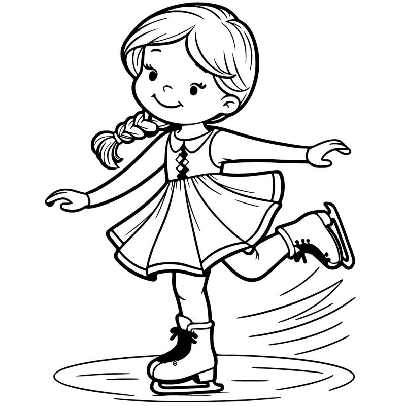 girl ice skating in a dress and a ponytail