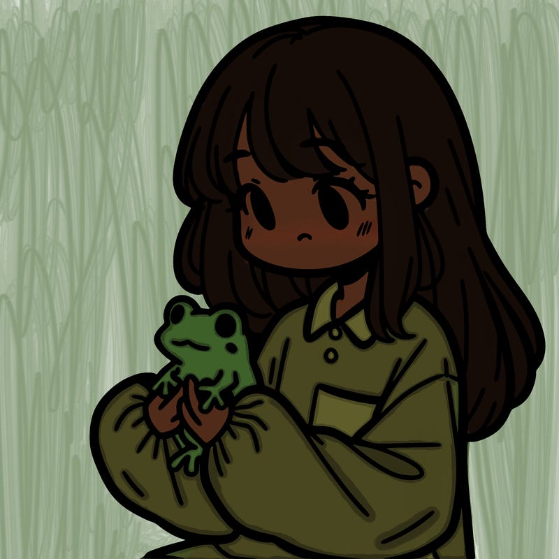 girl with long hair and a oversized shirt. and she is holding a frog